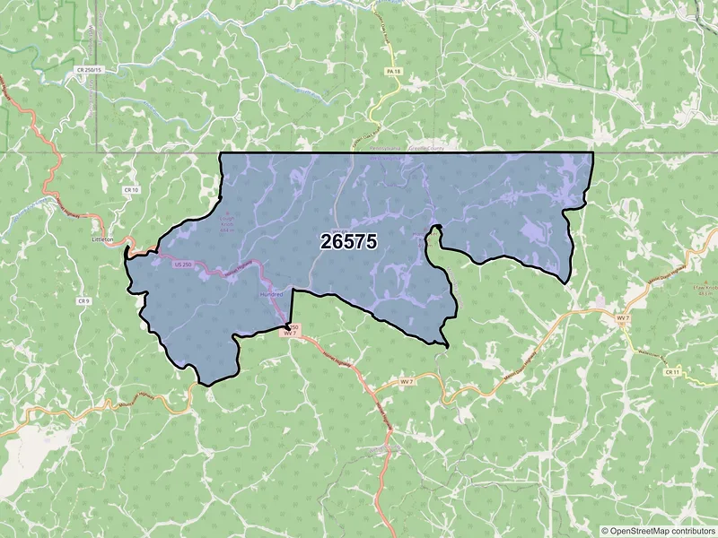 Map of ZIP Code 26575 — Hundred, WV