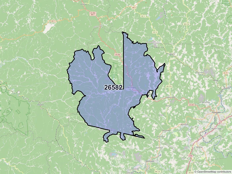 Map of ZIP Code 26582 — Mannington, WV