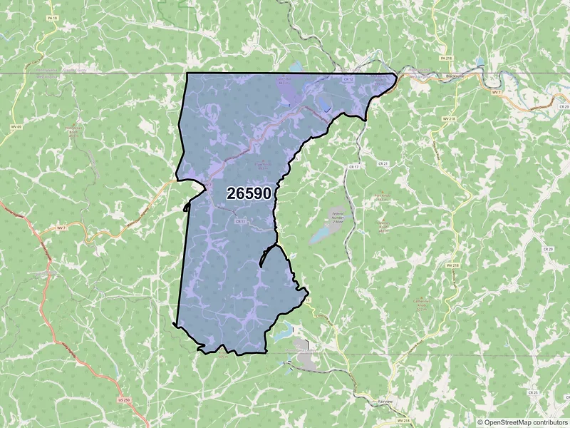 Map of ZIP Code 26590 — Wana, WV