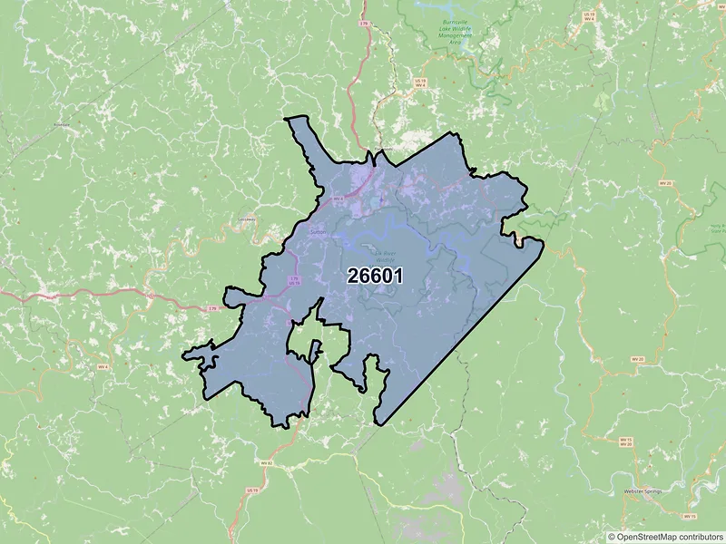 Map of ZIP Code 26601 — Sutton, WV