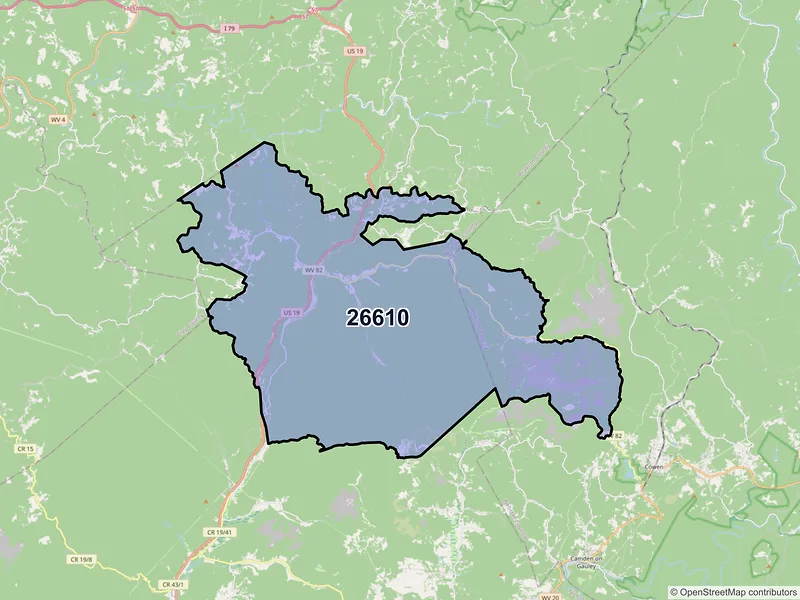 Map of ZIP Code 26610 — Birch River, WV
