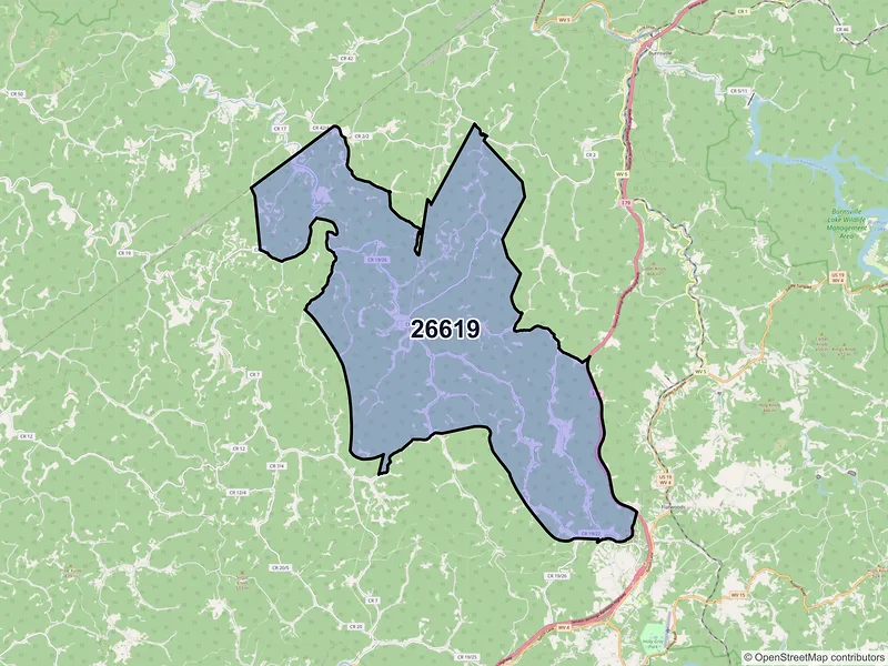 Map of ZIP Code 26619 — Exchange, WV
