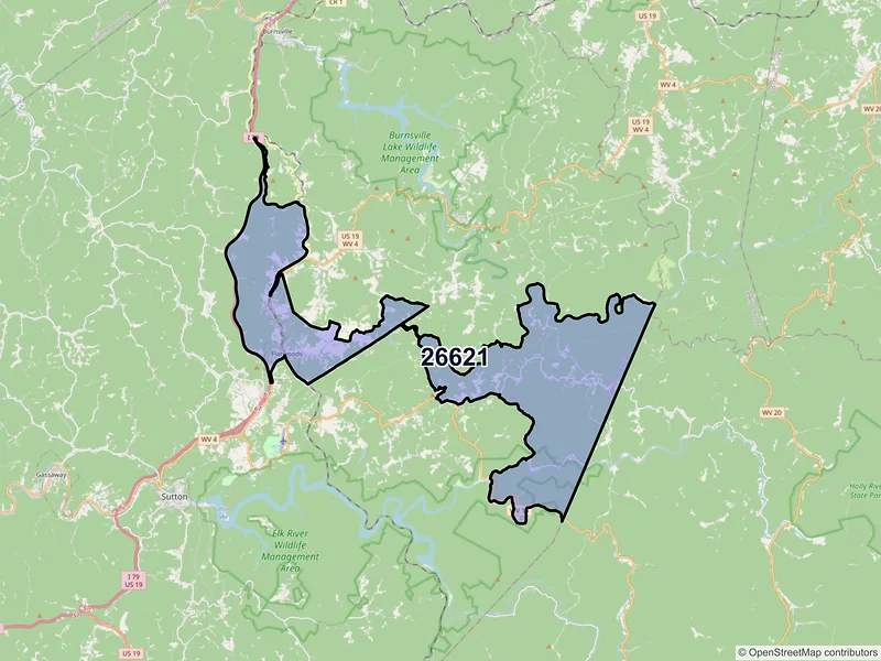 Map of ZIP Code 26621 — Flatwoods, WV