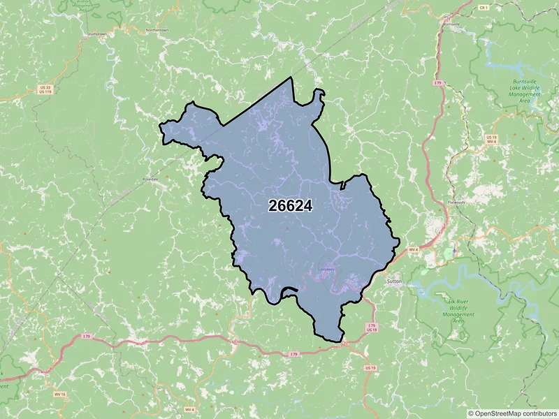 Map of ZIP Code 26624 — Gassaway, WV