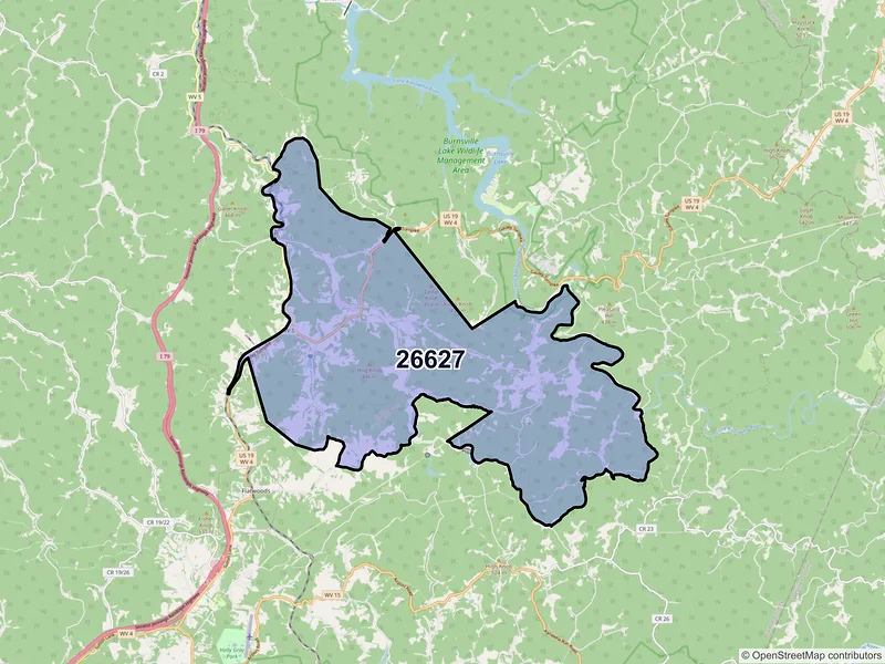 Map of ZIP Code 26627 — Heaters, WV