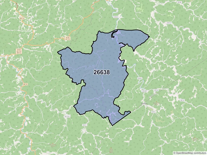 Map of ZIP Code 26638 — Shock, WV