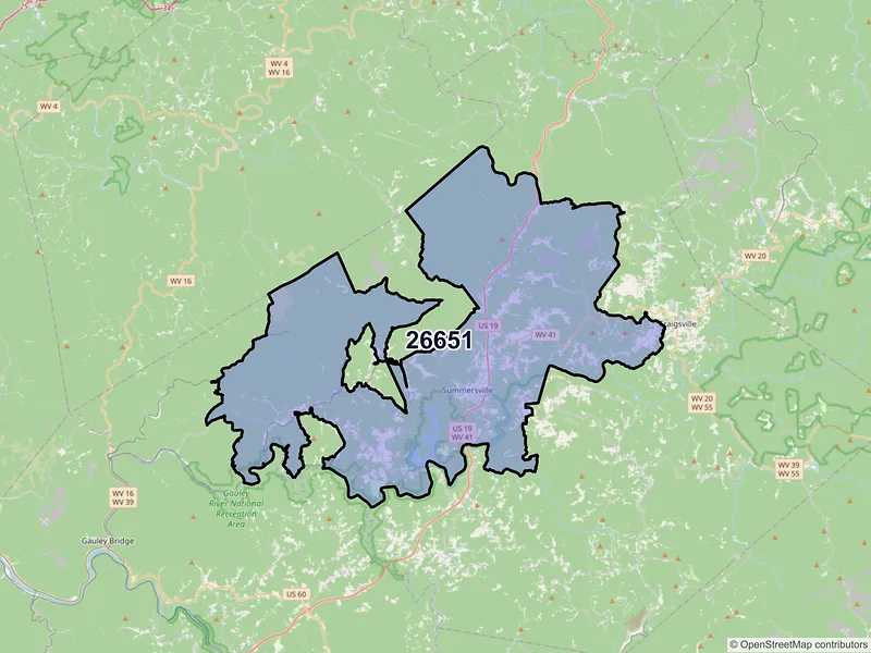 Map of Summersville, West Virginia and ZIP codes