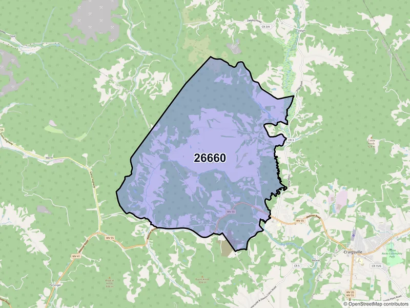 Map of ZIP Code 26660 — Calvin, WV