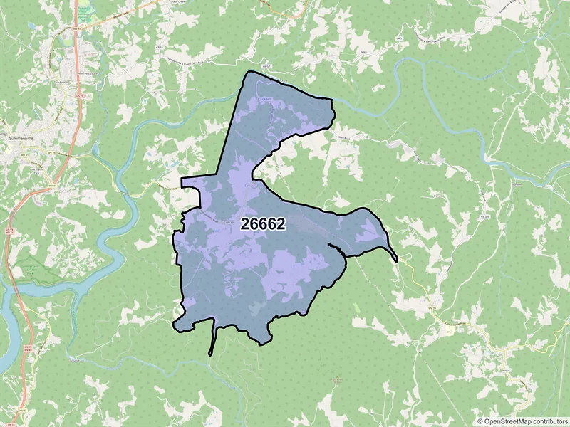 Map of ZIP Code 26662 — Canvas, WV