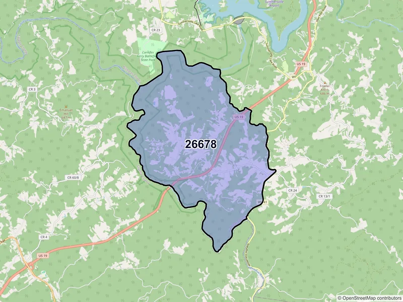 Map of ZIP Code 26678 — Mount Lookout, WV