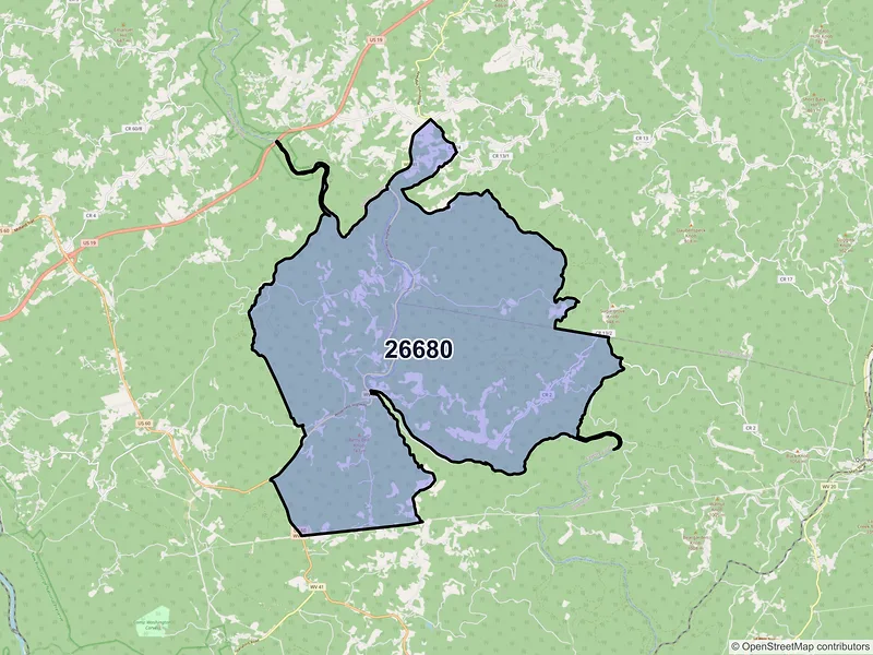 Map of ZIP Code 26680 — Nallen, WV