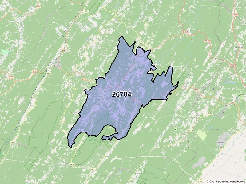 Map of Augusta, West Virginia and ZIP codes