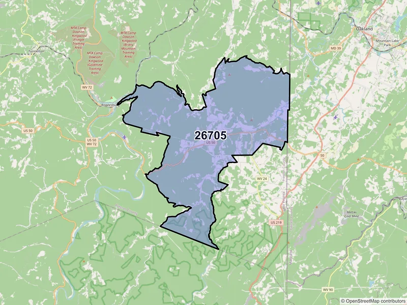 Map of ZIP Code 26705 — Aurora, WV