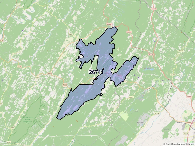 Map of Capon Bridge, West Virginia and ZIP codes