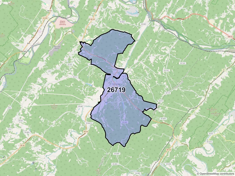 Map of Fort Ashby, West Virginia and ZIP codes