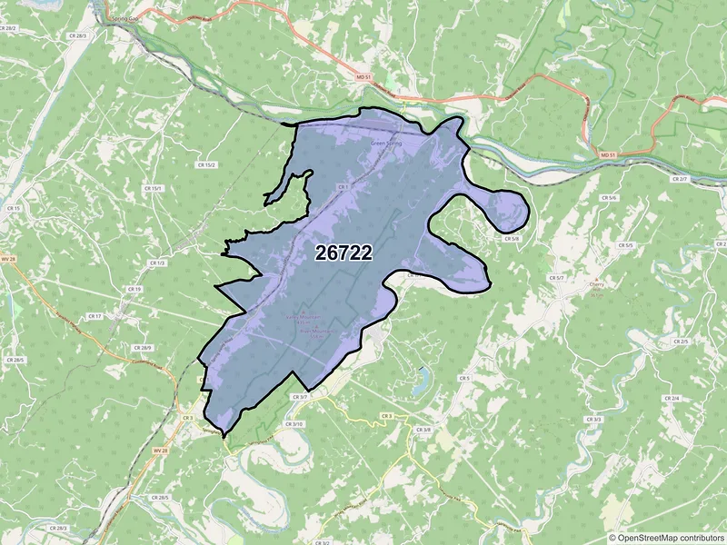 Map of ZIP Code 26722 — Green Spring, WV
