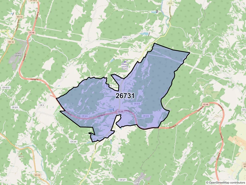 Map of Lahmansville, West Virginia and ZIP codes