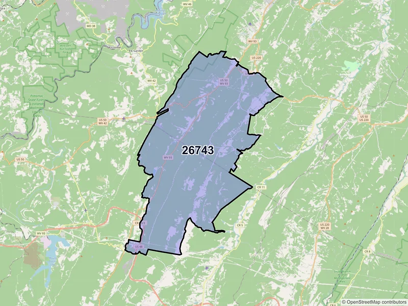 Map of New Creek, West Virginia and ZIP codes