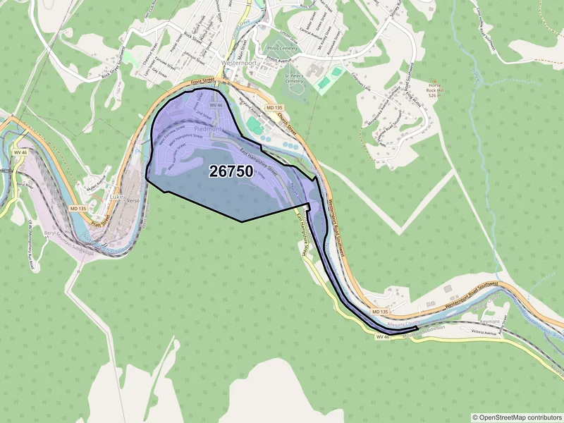 Map of Piedmont, West Virginia and ZIP codes