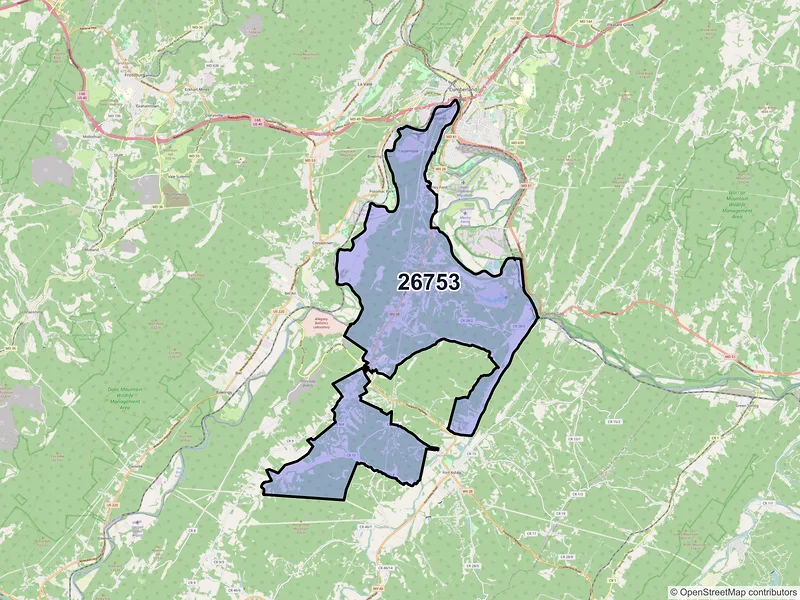 Map of ZIP Code 26753 — Ridgeley, WV