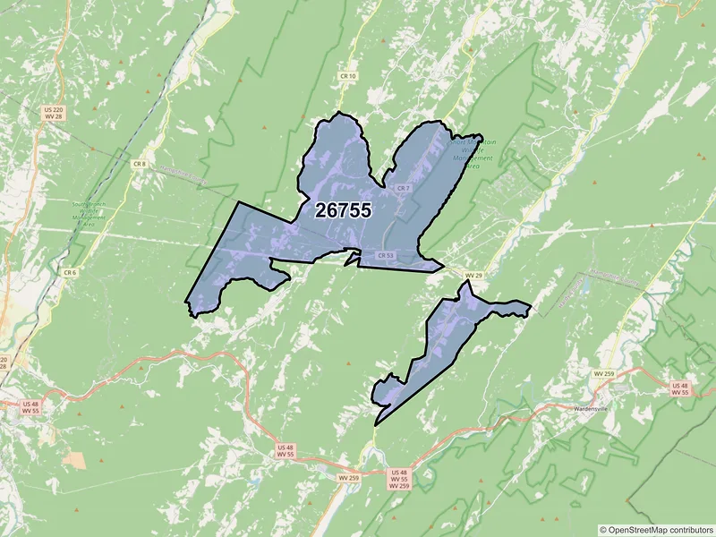 Map of ZIP Code 26755 — Rio, WV