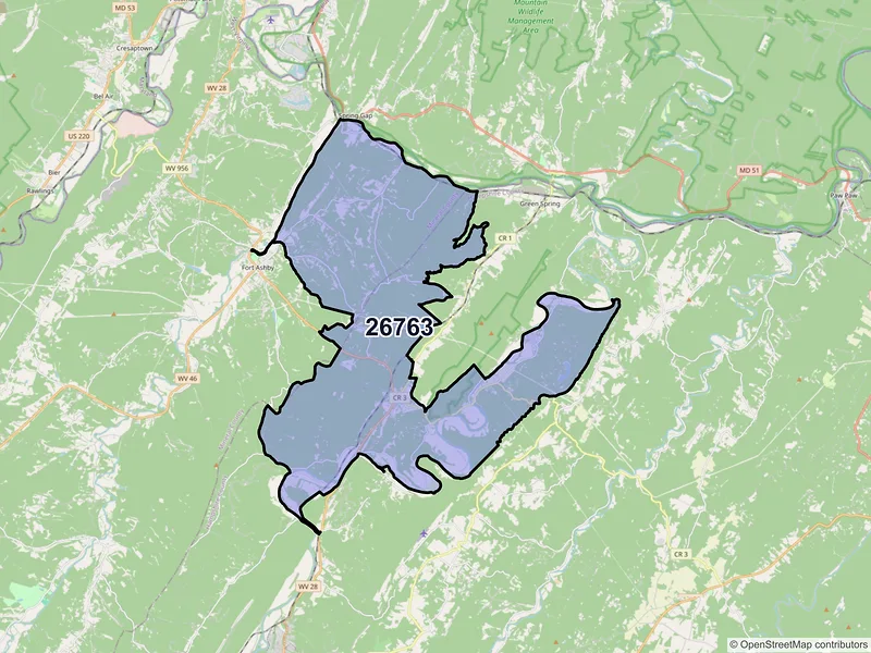 Map of Springfield, West Virginia and ZIP codes