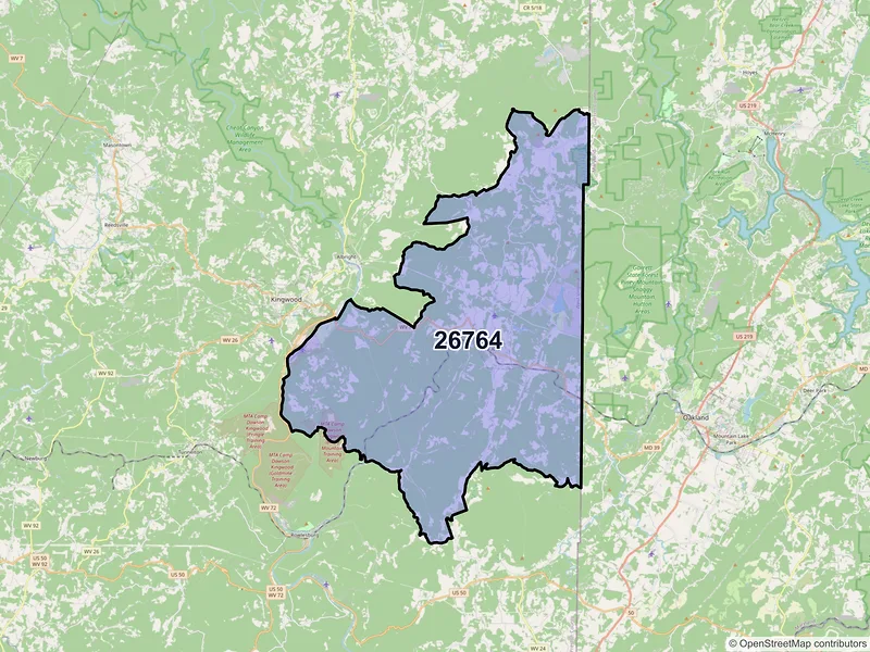 Map of ZIP Code 26764 — Terra Alta, WV