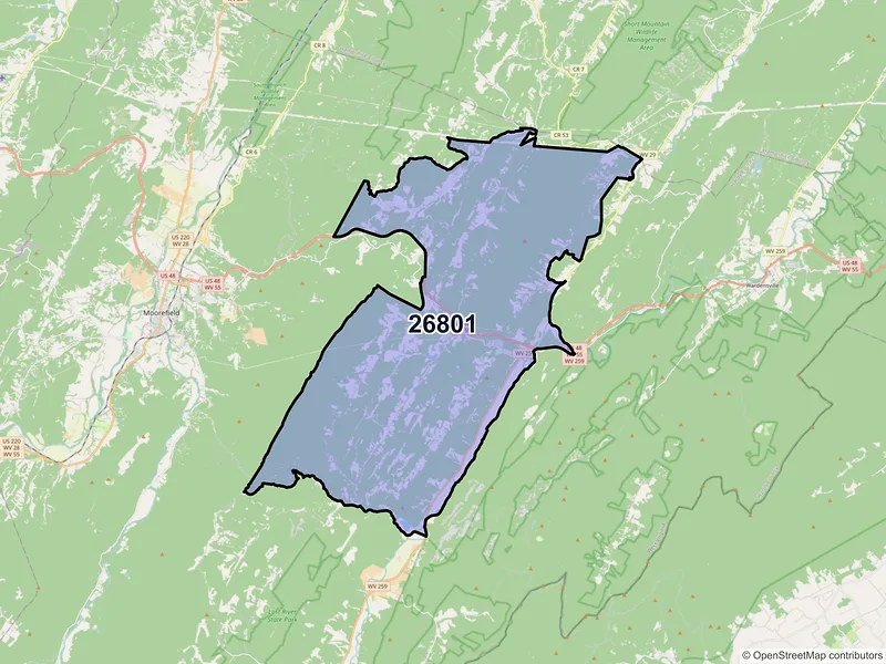 Map of ZIP Code 26801 — Baker, WV