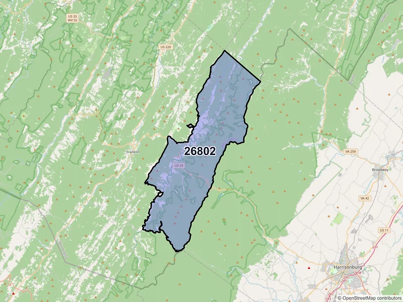 Map of ZIP Code 26802 — Brandywine, WV