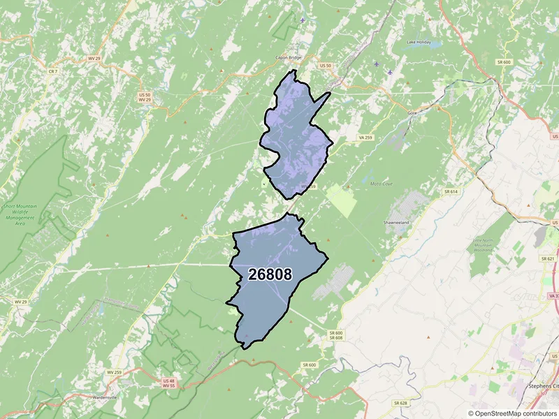 Map of ZIP Code 26808 — High View, WV