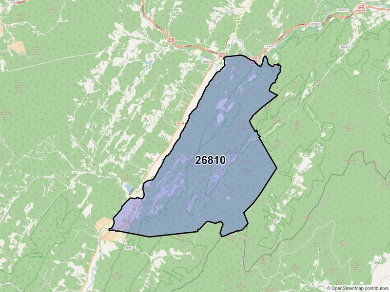 Map of ZIP Code 26810 — Lost City, WV
