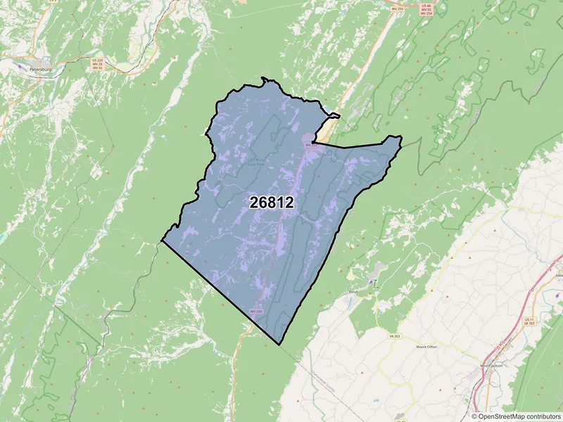 Map of ZIP Code 26812 — Mathias, WV