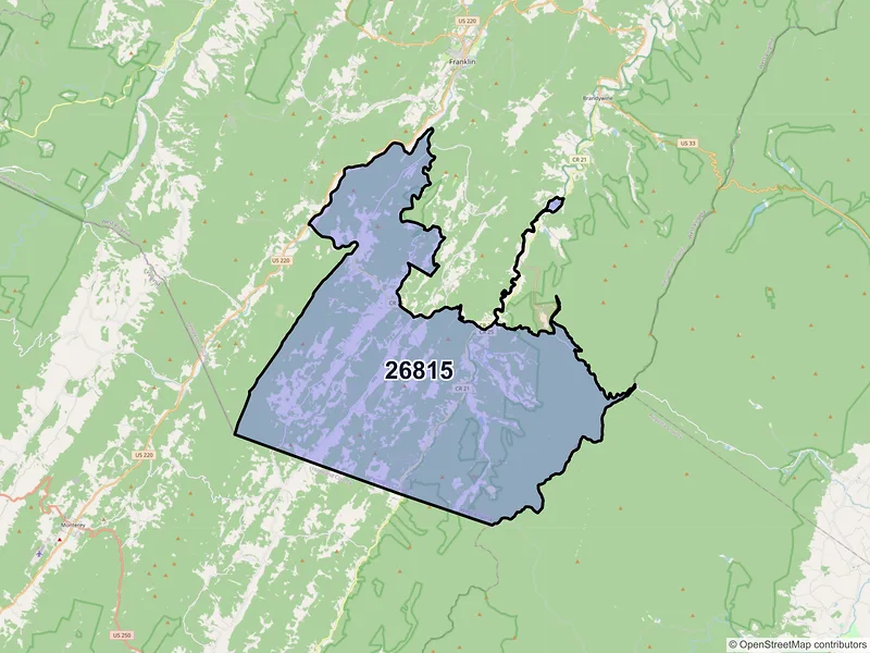 Map of Sugar Grove, West Virginia and ZIP codes