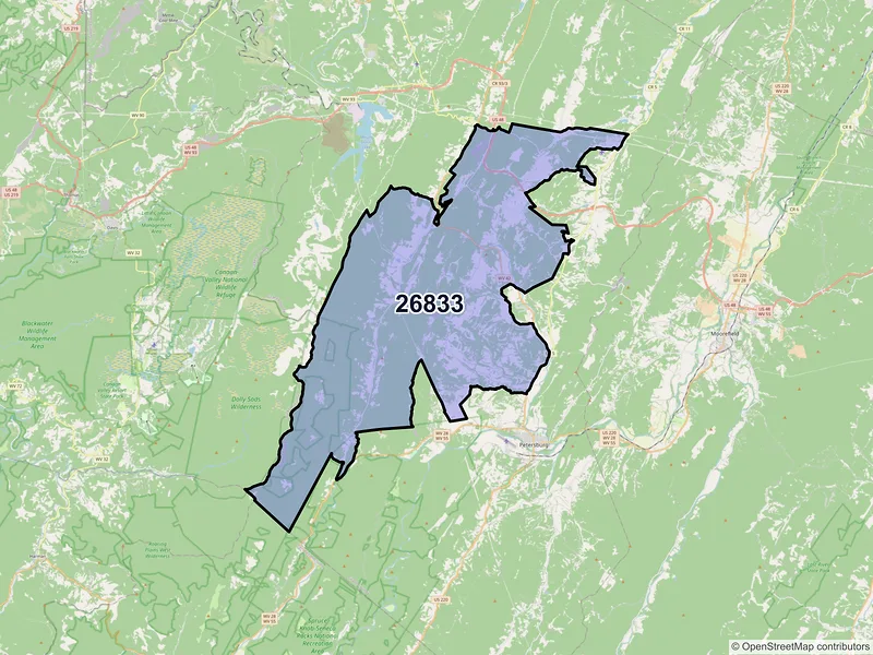 Map of Maysville, West Virginia and ZIP codes