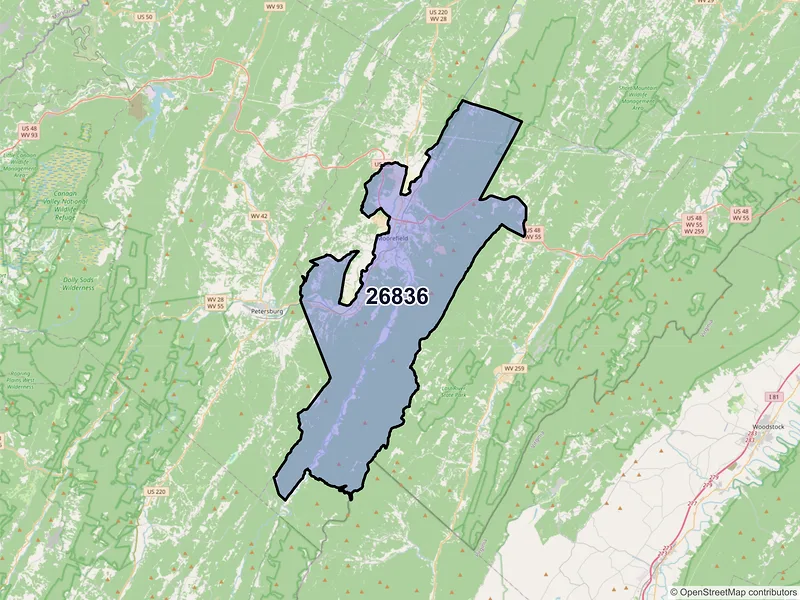 Map of ZIP Code 26836 — Moorefield, WV