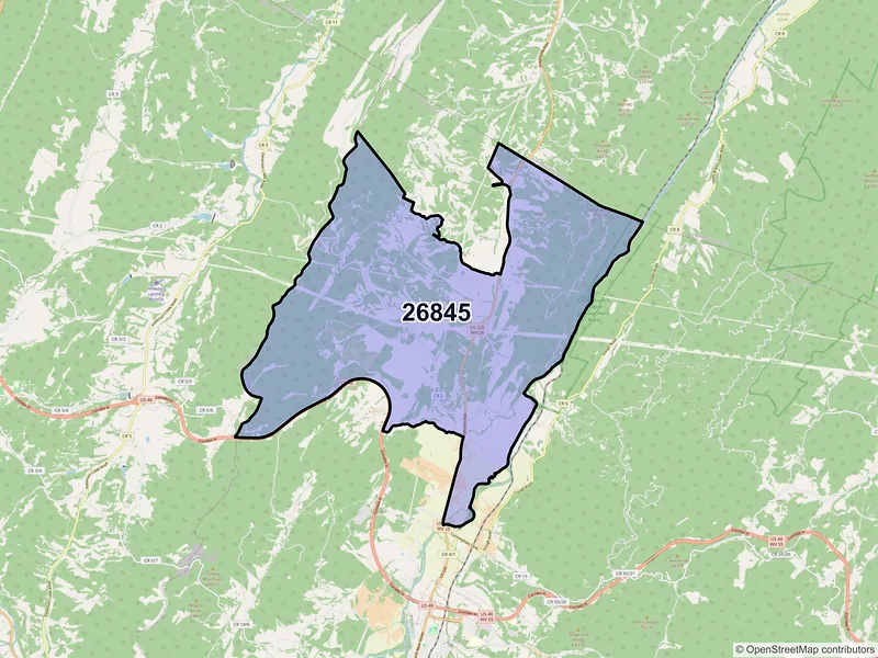 Map of ZIP Code 26845 — Old Fields, WV