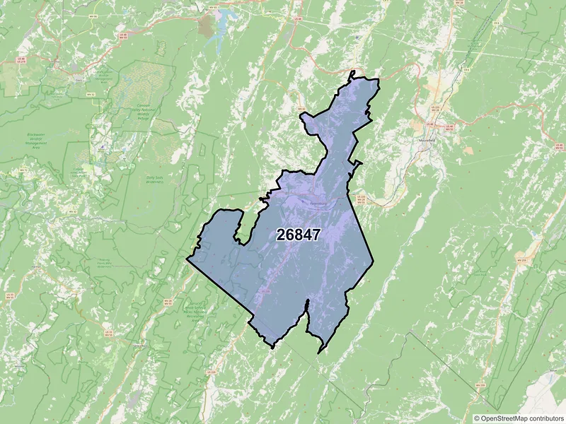 Map of Petersburg, West Virginia and ZIP codes