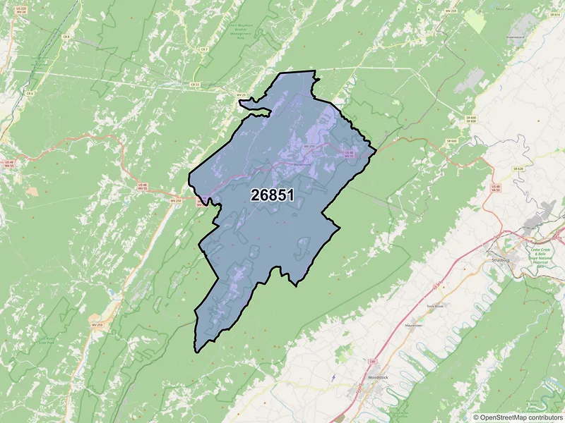 Map of ZIP Code 26851 — Wardensville, WV