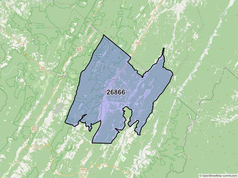 Map of ZIP Code 26866 — Upper Tract, WV