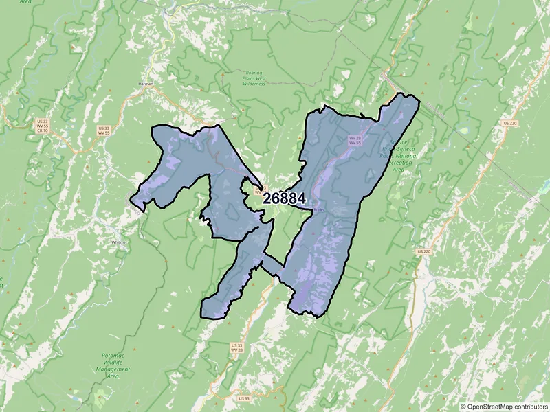 Map of ZIP Code 26884 — Seneca Rocks, WV