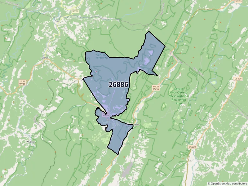 Map of Onego, West Virginia and ZIP codes