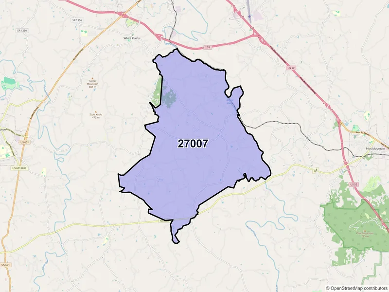 Map of ZIP Code 27007 — Ararat, NC