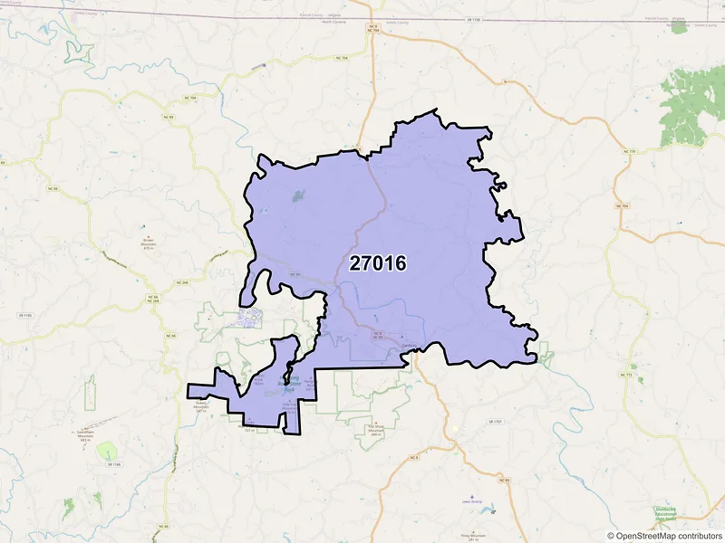 Map of ZIP Code 27016 — Danbury, NC