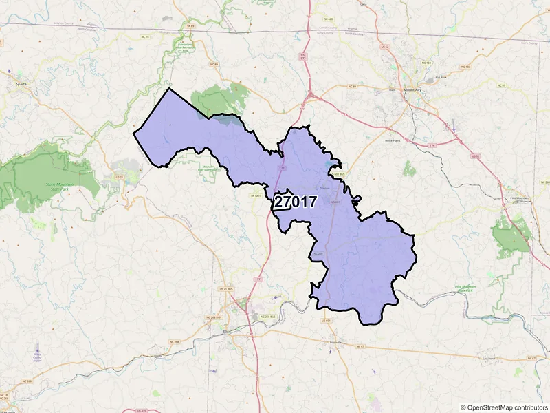 Map of ZIP Code 27017 — Dobson, NC