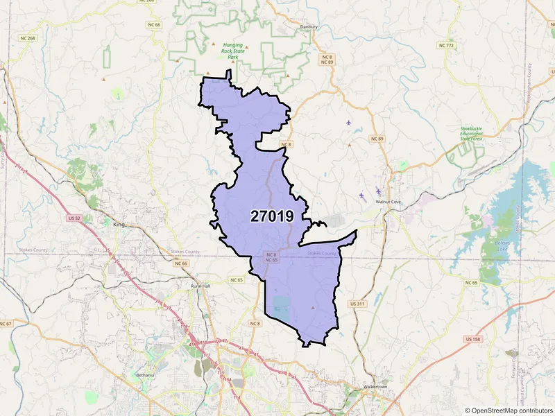 Map of ZIP Code 27019 — Germanton, NC