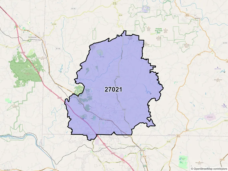 Map of ZIP Code 27021 — King, NC