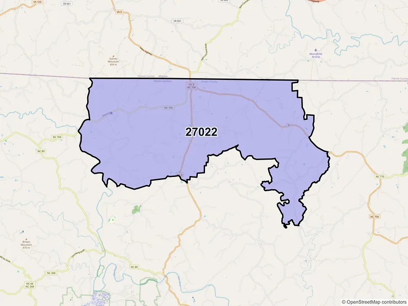 Map of ZIP Code 27022 — Lawsonville, NC