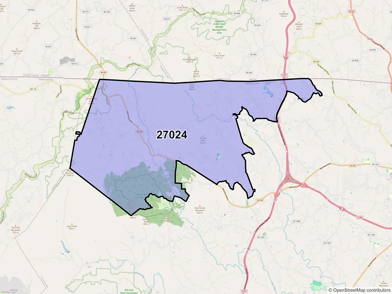 Map of ZIP Code 27024 — Lowgap, NC