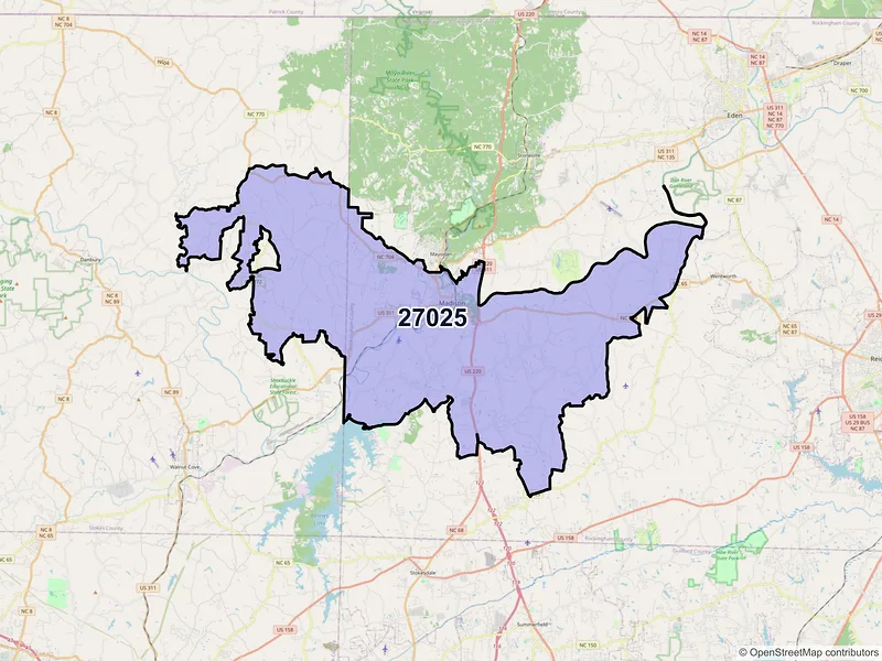 Map of ZIP Code 27025 — Madison, NC
