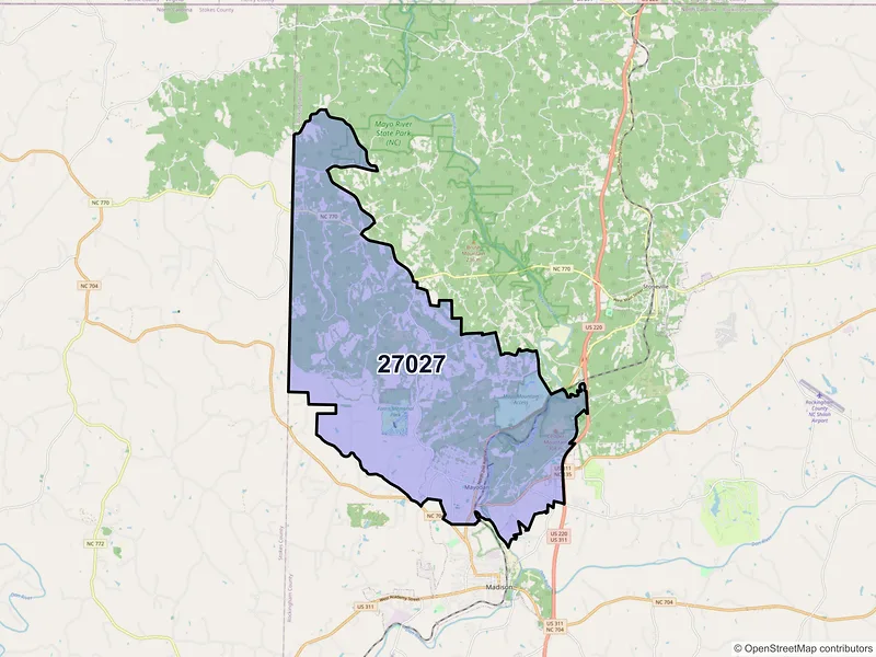Map of ZIP Code 27027 — Mayodan, NC